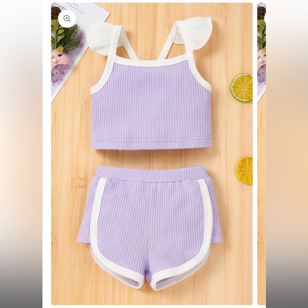 Baby Girl Contrast Trim Ribbed Cami and Shorts Set